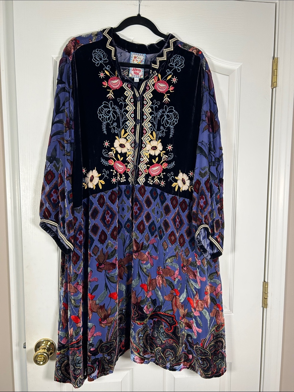 JOHNNY WAS WOMENS CLARA GWENTH BURNOUT LINED TUNIC DRESS size 2X